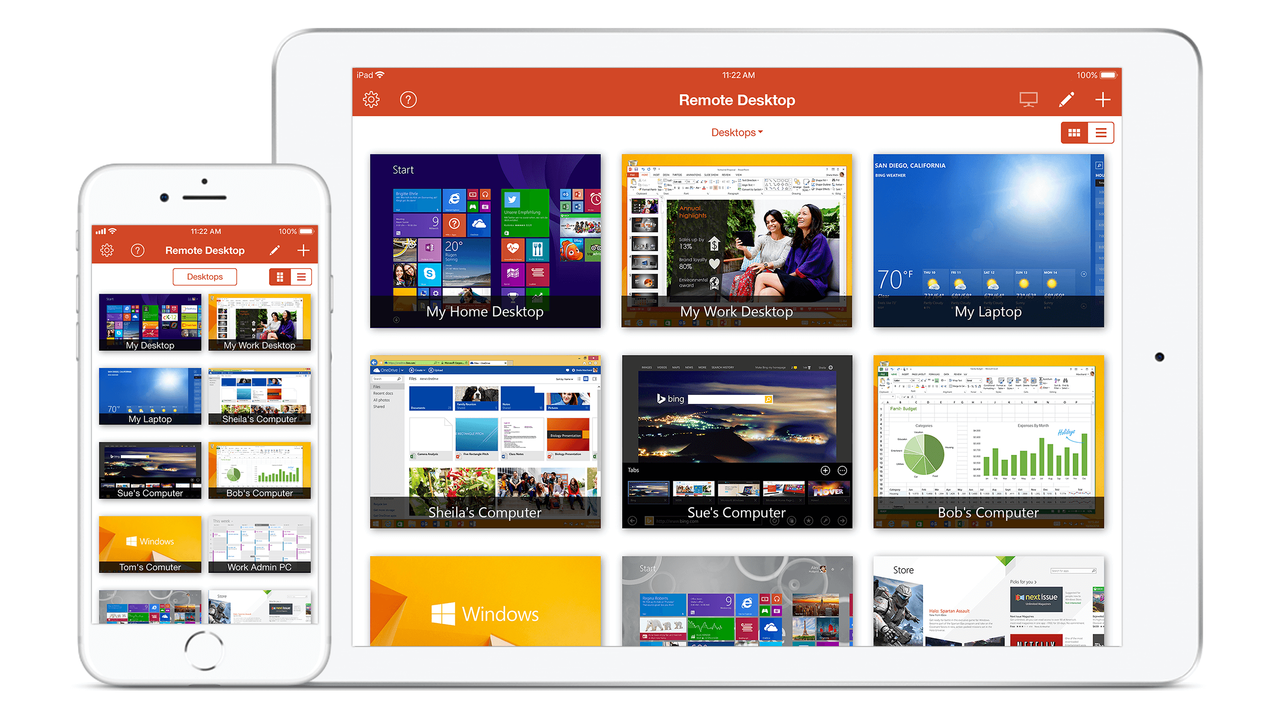 Microsoft Remote Desktop app for iOS shown on a iPhone and iPad by Courtney Comfort